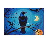 200 puzzle blu Halloween corvo seduto sul ramo tridente puzzle personalizzato in legno immagine puzzle per adulti foto puzzle arte appeso alla parete decorazione per compleanno, matrimonio, San