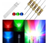 200 Pz. DIODI LED RGB 5mm ANODO comune alta luminosità con resistenze omaggio