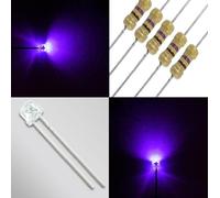 200 PZ. DIODI LED UV 5mm TESTA PIATTA ultravioletti FLAT TOP + RESISTENZE [EEK: A+++]