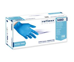 200 pz. - Guanti Nitrile Monouso Reflexx N80B - gr. 3,2 - guanti nitrile monouso - ultra sottili - azzurro - 100% latex free - conf. 200 pezzi - TAGLIA S