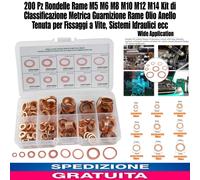 200 Pz Rondelle Rame M5 M6 M8 M10 M12 M14 Guarnizione Rame Olio Anello x Fissagg