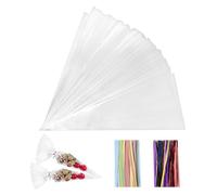 200 sacchetti di cellophane, 25 x 13 cm, sacchetti trasparenti da riempire, sacchetti trasparenti con 200 nastri metallici per caramelle, biscotti, pane, frutta, ecc. Perfetto per feste regalo