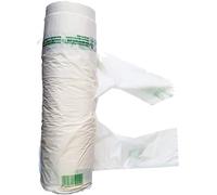 200 sacchetti ogni rotolo 22+12xh50 cm. (22+6.5+6.5x50 cm) 60% biobase shopper buste borse bianchi soffietto manici biodegradabili compostabili UNI EN 13432 negozi alimentari usi domestici (400)