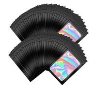 200 sacchetti olografici in Mylar nero: WIYETY sacchetti richiudibili a prova di odore per alimenti con finestra trasparente per cibo, tè, lucidalabbra, gioielli