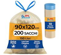 200 Sacchi Spazzatura Grandi Trasparenti 90x120 cm, Extra Resistenti da 150 Litri, Con comode maniglie di chiusura e Fondo Antigoccia, 100% Riciclabili, Made in Italy, Raccolta Differenziata