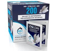 200 Salviette Detergenti per Pulizia Apparecchi Acustici - Salviettine Umidificate Udiclean Confezionate Singolarmente - Eliminano Grasso Sudore Sporco - Asciugatura Rapida