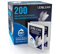 200 Salviette Detergenti Udiclean per Pulizia Apparecchi Acustici Umidificate e Confezionate Singolarmente ad Asciugatura Rapida Eliminano Grasso Sudore e Sporco
