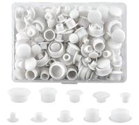 200 Stück Kunststoff Lochstopfen, 5/6/8/10/12mm Bohrloch Abdeckkappen, Möbel Lochabdeckung, Selbstklebend Abdeckstopfen, Weiß Verschlussstopfen, Weiß Blindstopfen für Schränke, Maschinen, Möbel