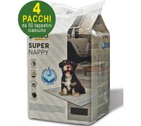 200 Tappetini igienici per cani Super Nappy 60X60 cm - 4 pacchi da 50 pezzi cad.