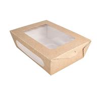 200 unità - Scatole per insalata con finestra 1200 ml 391 g/M2 + Pe 20,4 x 14,2 x 6 cm marrone cartone
