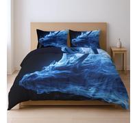 200 x 200 cm 3Pezzi Ipoallergenico Copripiumino Astratto Fumo Testa di drago con federa Bed Linen Adatto agli adolescenti, Nero e blu