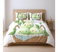 200 x 200 cm 3Pezzi Ipoallergenico Copripiumino Cestino di cibo cartone animato carino con federa Bed Linen Adatto agli adolescenti, Verde