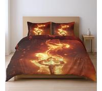 200 x 200 cm 3Pezzi Ipoallergenico Copripiumino Fantasy Chiave Fiamme Mistero Con Cerniera Ultra Morbida Set di biancheria da letto Adatto Agli Adulti, Arancione