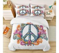 200 x 200 cm Set Copripiumino Duvet, Disponibili In Vari Modelli Adatto A Studenti Adolescenti E Adulti Graffiti Simbolo Di Pace Simmetria Fiori, Realizzati Con Microfibra Spazzolata Multicolore