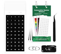 2000 adesivi con numeri consecutivi da 1 a 100, 20 fogli quadrati bianchi da 1 cm, adesivi con numeri piccoli, con copertina rigida verde, pinzette curve a punta (1000, nero)