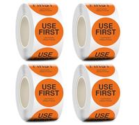 2000 adesivi multilingue Use First Stickers, etichette circolari arancioni da 3,8 cm per servizi alimentari, bar e ristoranti, 4 rotoli da 500 etichette ciascuno