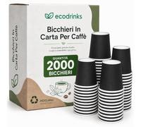 2000 Bicchieri Caffe Carta - 75ml - Set Bicchierini Monouso per Bevande Calde - Biodegradabili, Eco-friendly e Made in Italy - Nero