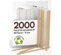 2000 Palette Lunghe da Caffè e Cappuccino Monouso in Legno di Betulla da 11cm, Imbustate Singolarmente, Biodegradabili e Compostabili, Resistenti al Calore per Mescolare Caffè e Bevande