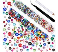 2000 Pezzi Strass di Vetro Flatback Hot Fix Rotondo Gemme di Cristallo 1.5-6 MM (SS4-SS30) nella Scatola di Immagazzinaggio con Pinzetta e Penna di Strass Scelta (Multicolore)