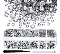 2000 Pezzi Strass di Vetro Flatback Hot Fix Rotondo Gemme di Cristallo 1.5-6 MM (SS4-SS30) nella Scatola di Immagazzinaggio con Pinzetta e Penna di Strass Scelta (Trasparente)