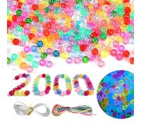 2000 Pz Perline Glow in The Dark, Perline per Braccialetti, Pony Beads, Multicolori Si Illuminano al Buio, per Braccialetti Collane Portachiavi per Attività Creative Feste
