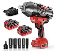 2000Nm Avvitatore a Impulsi a Batteria 21V, Avvitatore ad Impulsi Brushless 3/4" Coppia con 2 Batterie 4.0Ah, Caricabatterie, Adattatore 3/4" a 1/2", 5 Bussole a Impatto (17/19/21/22/24mm), Rosso