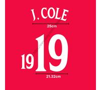 2002 England Away Name Set - J. Cole #19 Heat Transfer Patch Flock Style