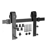 200cm Binario per Porta Scorrevole Kit Kit porta fienile a muro con binario Sistema di anta regolabile per ante singole in legno,per Installazione Porta Scorrevole Acciaio Nero