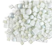 200g Piastrelle Mosaico Vetro di Cristallo, Colori Misti Irregolari Tessere Mosaico Piccoli Pezzi di Vetro, Piastrelle Assortite per Lavori Artigianali,Decorazioni(Bianco)