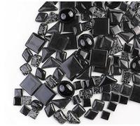 200g Piastrelle Mosaico Vetro di Cristallo, Colori Misti Irregolari Tessere Mosaico Piccoli Pezzi di Vetro, Piastrelle Assortite per Lavori Artigianali,Decorazioni(Nero)