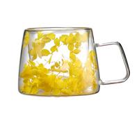 200ml Double-Wall Insulated Glass Mug With Dried Flower Design | 2.95x3.54x3.15 Inch Clear Thermal Cup | Heat-Resistant Latte Coffee Drinking Glass | High-End Souvenir Gift In Pearl Cotton Box