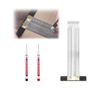 200mm Strumenti di marcatura a T,Con 2 penne nere e rosse,foro Righello Marcatura,Righello a T in lega di alluminio, righello per marcatura a T,Posizionamento degli strumenti di misura