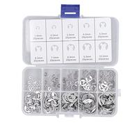 200PCS E Clip Assortimento Kit Anello elastico di fissaggio esterno in acciaio inossidabile per cuscinetto ingranaggio Puleggia Albero Assale Fissaggio Acciaio 304 M1 da 5 a M10