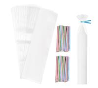 200Pcs Sacchetti di Cellophane Trasparente, 32x6cm Sacchetti Caramelle per Alimenti, Sacchetti di Plastica Regalo Bustine OPP Lungo con 200 Cravatte per Gioielli Artigianato Candele Festa Decorativa