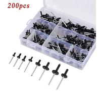 200pz 8-18mm Assortiti Alluminio Nero Rivetti Standard+Grande Flangia Kit Access