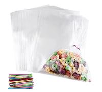 200pz Sacchetti Cellophane 20 x 28 cm, Bustine per biscotti, Sacchetti Regalo Trasparenti, con 200pz Bande Metalliche, Bustine Trasparenti per Caramelle Biscotti Cioccolatini