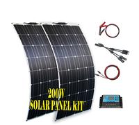 200W 100W Pannello solare mono flessibile 20A/10A Modulo regolatore solare per auto RV Barca Casa Furgoni da tetto Campeggio 12V 24V Batteria solare