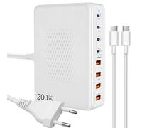 200W Caricatore USB C Multiplo, 8 Porte GaN III Alimentatore USB C PPS PD QC 65W Laptop Caricabatterie Multipla Stazione di Ricarica mit MacBook, iPhone,ipad, SteamDeck, Laptop, Smartphones