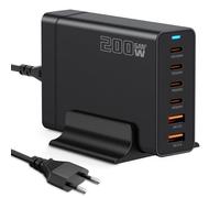 200W Caricatore USB C Multiplo, PD 100W Alimentatore USB C Compatibile con MacBook Air, 6 Porte GaN III Charging Station per MacBook Pro, Dell, iPhone, iPad, Nexus, HTC, Nokia, Motorola