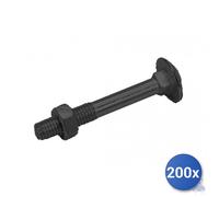 200x Vite Zincata Nera Testa Tonda Quadro Sotto Testa Con Dado Esagonale E-100