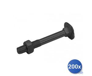 200x Vite Zincata Nera Testa Tonda Quadro Sotto Testa Con Dado Esagonale E-100