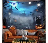 200X150Cm Arazzo Halloween Arazzo Da Parete Cimitero Di Zucche Telo Da Parete Poster Di Halloween, Blu Reale Arte Muraria Arazzi Per Soggiorno Camera Da Letto Dormitorio Decorazione