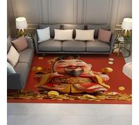 200x300 Tappeto lavabile area rosso pelo basso retro antiscivolo stampa dio ricchezza allegro soggiorno sala pranzo peonia cartoni animati felici prosperi pavimento interno