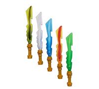 2013 Lego Ninjago Lame Elementali Ninja - Assortimento Personalizzato di 5 Lame Elementali con Impugnature in Oro Perla - Terra, Fuoco, Ghiaccio, Fulmini e Una per Lloyd il Ninja Verde