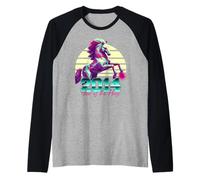 2014 Anno del Cavallo Retro Vaporwave Tramonto Zodiaco Cinese Maglia con Maniche Raglan