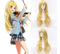 2019 Anime Your lie in April Parrucca Cosplay Per Halloween Party Miyazono Kaori Oro Biondo Clip Coda di cavallo Parrucche Cosplay + Cappellino parrucca Taglia unica PL-632