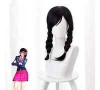 2019 OW DVA D.Va Third Anniversary Academy Skin Parrucche Cosplay con 2 Pigtail Nero Heorine Party Puntelli per capelli Halloween + Parrucca Cap Final Fantasy FF15 nero
