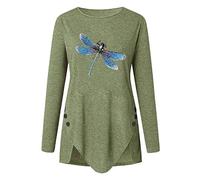 2020 Maglietta con stampa animale sull'orlo, irregolare, maniche lunghe, scollo rotondo, plus size camicetta sexy da donna, verde, 4XL