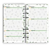 2022-2023 Planner settimanale non datato Kit di carta per cartelle A6 Filofax a 6 fori, 6-3/4" x 3-3/4" Dimensioni personali per cartella Budget (Harphia, 007week A6)