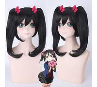 2022 AMA vivi!Nico Yazawa Parrucche Cosplay for Le Donne Universal Anime Parrucche dei Cartoni Animati Nero con Due Lunghi panino di Cavallo da Corsa (Color : Ponytai)